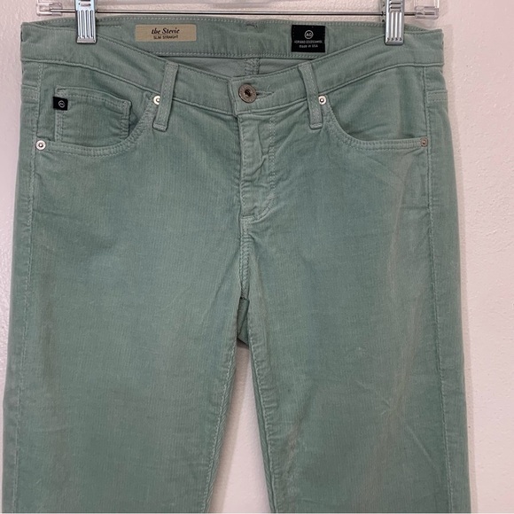 AG Corduroy Pants Woman 27  Stevie Slim‎ Straight Low Rise Light Green Stretch - Picture 2 of 11